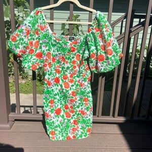 Vibrant Floral Puff Sleeve Mini Dress
